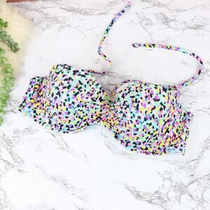 Victoria's Secret Halter Convertible Bikini Swim Top Size 34B Dot Yellow Blue